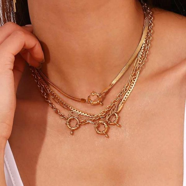 Fashion Jewelry Vintage Gold Plated Link Chain Necklace Stylish Stainless Steel Choker for Men Women for Wedding Party Gift