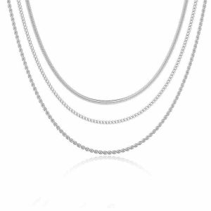Women's Multilayer Snake Chain Choker Necklace - Alloy Stackable Jewelry Silver & Gold Plated Layered Necklace