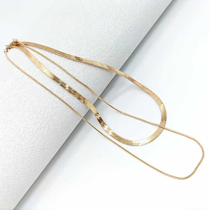 Women Fashion Jewelry Multilayer Snake Chains Alloy Choker Necklace Stacking Jewelry Flat Snake Chain Necklace