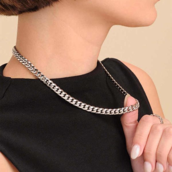 Customized Hip Hop Women's Cuban Link Chain Necklace Stainless Steel Fashion Jewelry Waterproof Heat-resistant Sweatproof