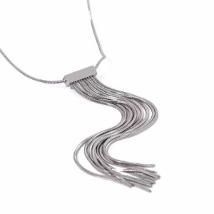 Dainty Stainless Steel Snake Chain Necklace for Women, Silver Plated Tassel Pendant Jewelry