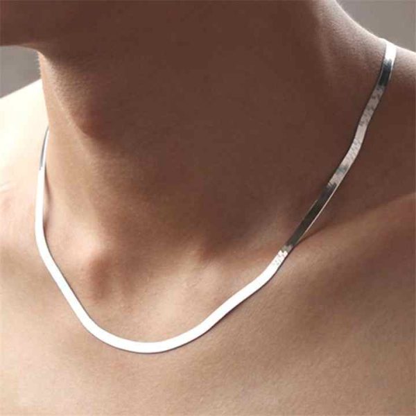 Fashion Jewellery Women Choker Necklace Silver Flat Snake Chain Necklace