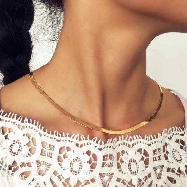 Fashion Jewellery Women Choker Necklace Silver Flat Snake Chain Necklace