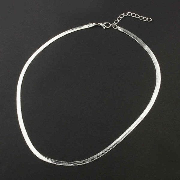 Fashion Jewellery Women Choker Necklace Silver Flat Snake Chain Necklace