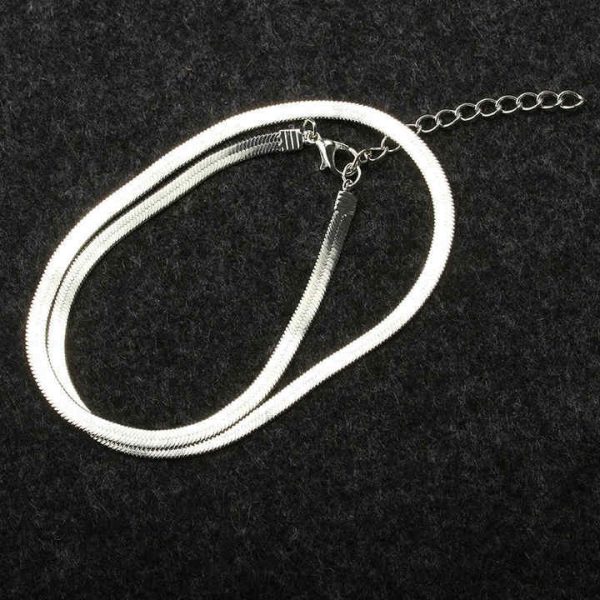Fashion Jewellery Women Choker Necklace Silver Flat Snake Chain Necklace