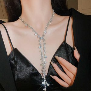 Romantic Zircon Silver Plated Bamboo Chain Necklace for Women Wedding Party Gift Accessories