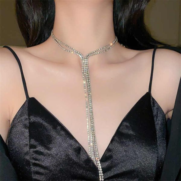 Pretty Woman Fashion Long Chain Necklace Wedding Party Wear Accessories Diamond Necklace for Girls