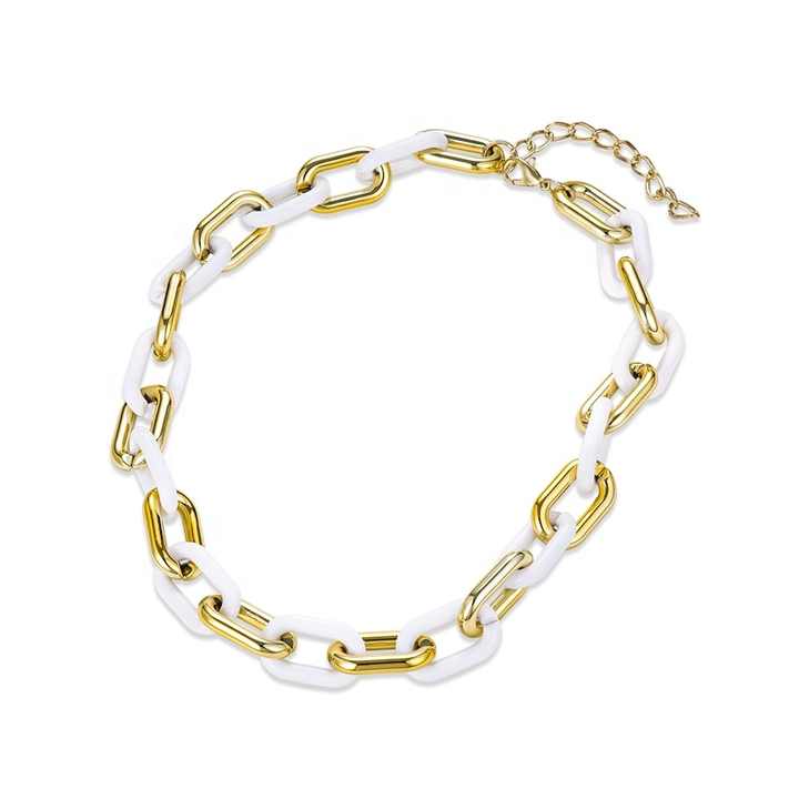 Custom Fashion Jewelry 18K Gold Plated Stainless Steel Chain and Acrylic Chunky Link Chain Hiphop Necklace for Women