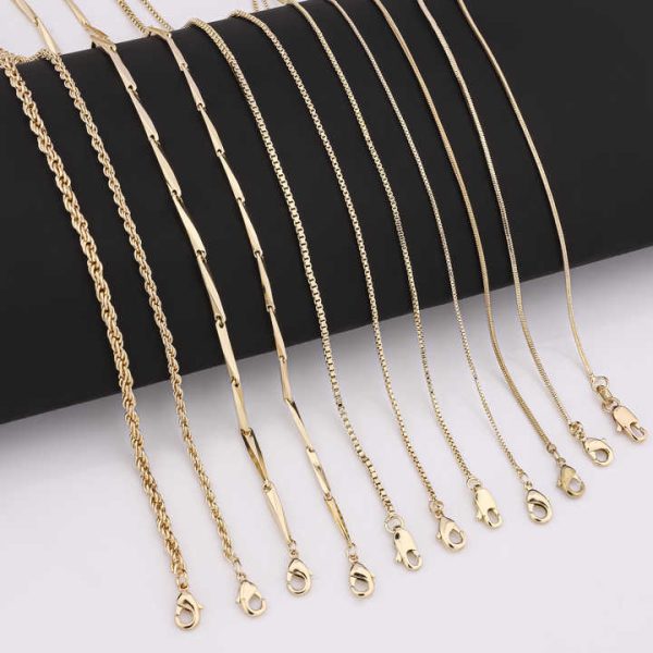 Wholesale Fashion 14K Oro Laminado Cadena Necklace Gold Plate Figaro Chain Rope Twist Chain Hip Hop Cuban Chain for Women Men