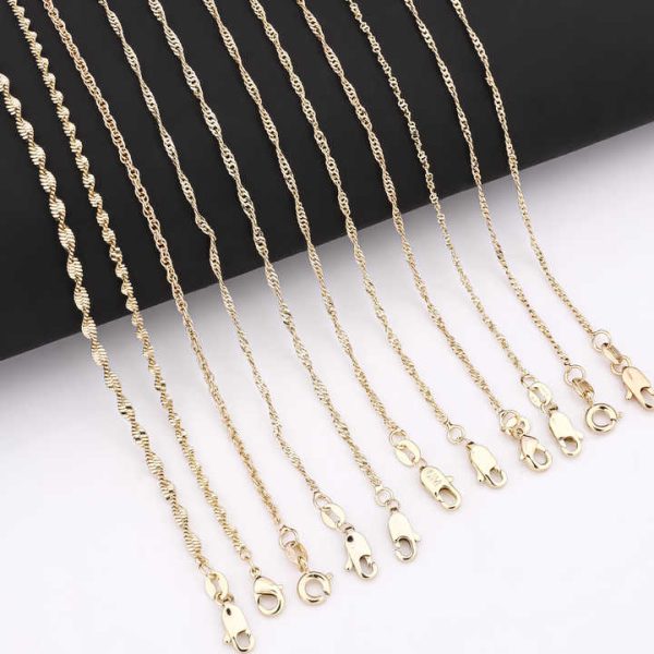 Wholesale Fashion 14K Oro Laminado Cadena Necklace Gold Plate Figaro Chain Rope Twist Chain Hip Hop Cuban Chain for Women Men