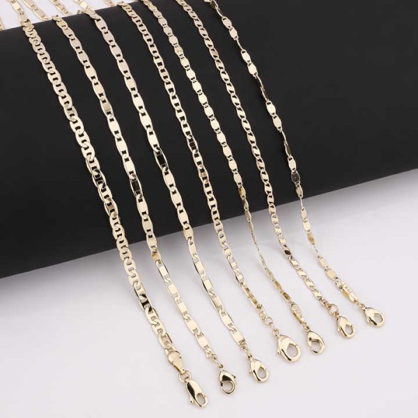 Wholesale Fashion 14K Oro Laminado Cadena Necklace Gold Plate Figaro Chain Rope Twist Chain Hip Hop Cuban Chain for Women Men
