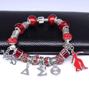 University Society Group Gift Red Big Hole Bead Greek DST Sign Elephant Fortitude Sorority Sigma Theta Bracelets Bangles