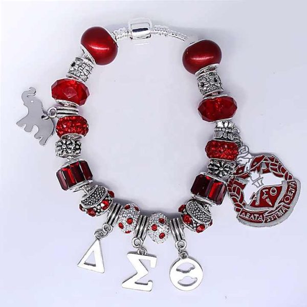 University Society Group Gift Red Big Hole Bead Greek DST Sign Elephant Fortitude Sorority Sigma Theta Bracelets Bangles