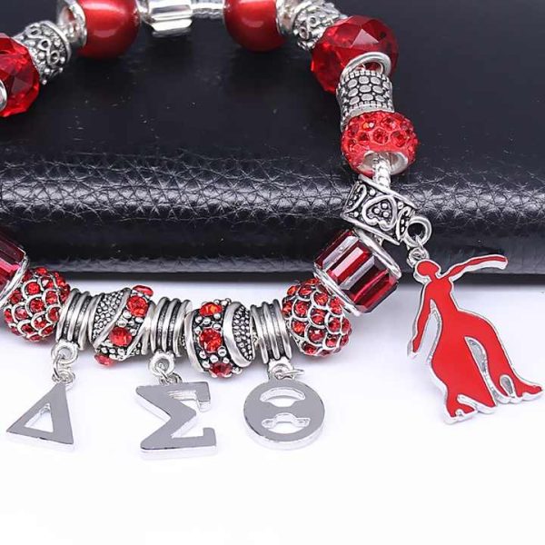 University Society Group Gift Red Big Hole Bead Greek DST Sign Elephant Fortitude Sorority Sigma Theta Bracelets Bangles