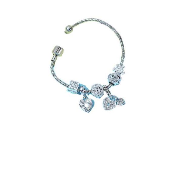 Fashion Women's Charm Silver Bracelet Bead Crystal Flower Heart Bracelets Bangles Zirconia Bracelet Jewelry