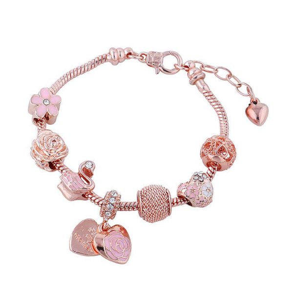 Fashion Women's Charm Silver Bracelet Bead Crystal Flower Heart Bracelets Bangles Zirconia Bracelet Jewelry
