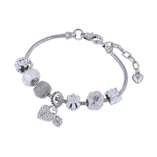 Fashion Women's Charm Silver Bracelet Bead Crystal Flower Heart Bracelets Bangles Zirconia Bracelet Jewelry