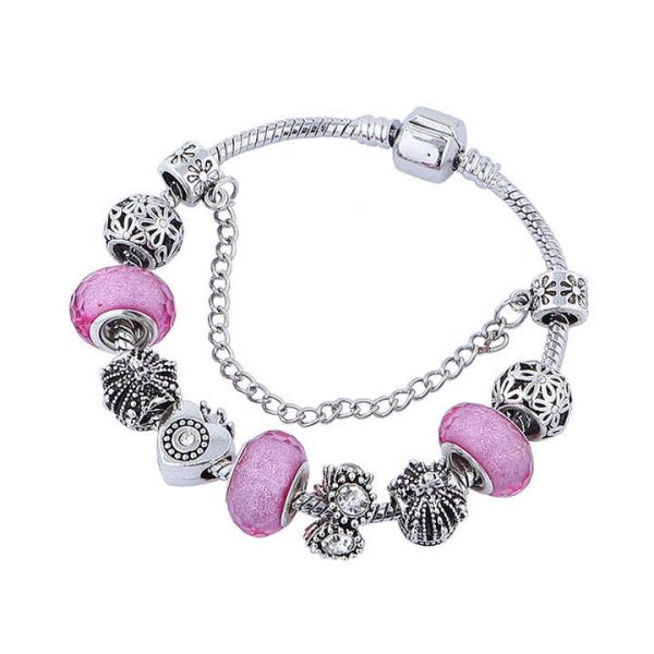 Fashion Women's Charm Silver Bracelet Bead Crystal Flower Heart Bracelets Bangles Zirconia Bracelet Jewelry