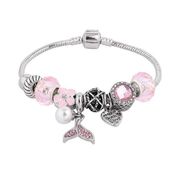 Fashion Women's Charm Silver Bracelet Bead Crystal Flower Heart Bracelets Bangles Zirconia Bracelet Jewelry