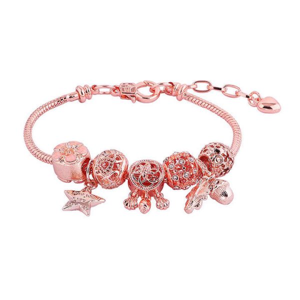 Fashion Women's Charm Silver Bracelet Bead Crystal Flower Heart Bracelets Bangles Zirconia Bracelet Jewelry