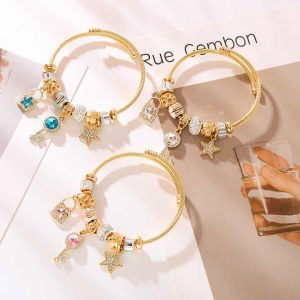 Vintage Gold Plated Bead Charm Bracelets DIY Shiny Crystal Bracelet Fashion Jewelry Bracelets