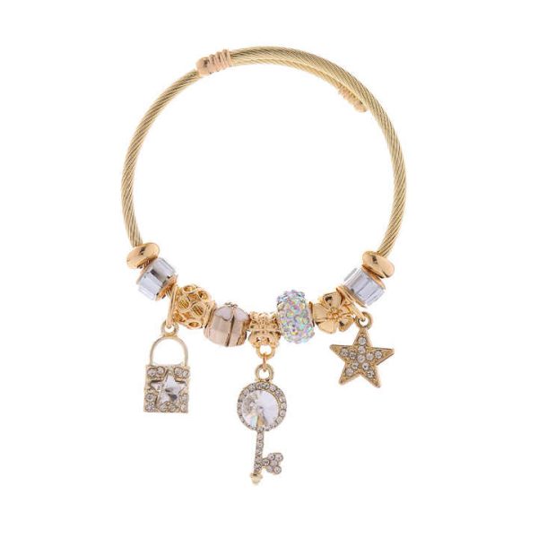 Vintage Gold Plated Bead Charm Bracelets DIY Shiny Crystal Bracelet Fashion Jewelry Bracelets