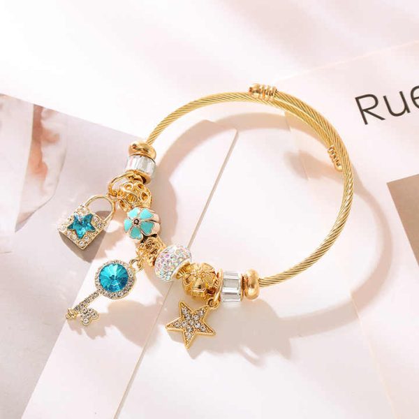 Vintage Gold Plated Bead Charm Bracelets DIY Shiny Crystal Bracelet Fashion Jewelry Bracelets