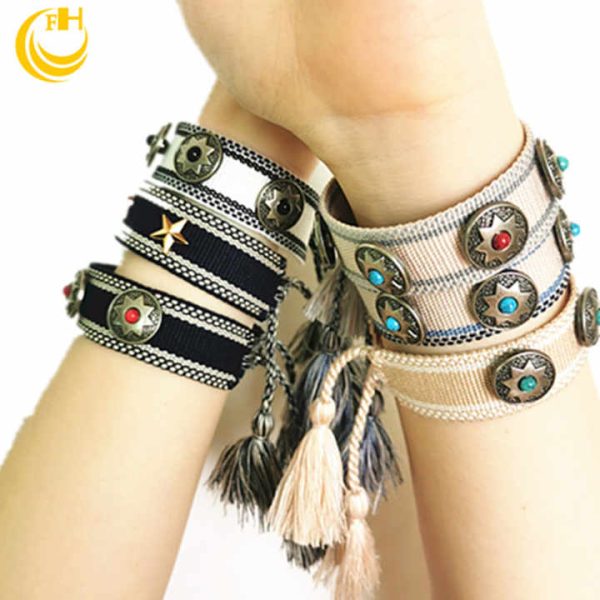 Handmade Fashion Charm Bracelets with Studs & Rivets Personalized Woven Bracelet for Men and Women