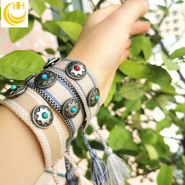 Handmade Fashion Charm Bracelets with Studs & Rivets Personalized Woven Bracelet for Men and Women