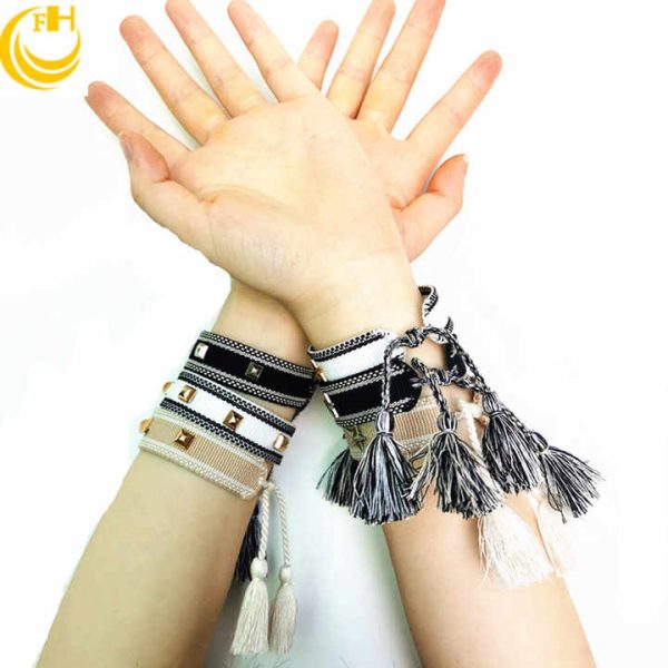 Handmade Fashion Charm Bracelets with Studs & Rivets Personalized Woven Bracelet for Men and Women