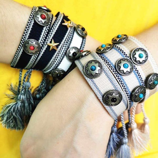 Handmade Fashion Charm Bracelets with Studs & Rivets Personalized Woven Bracelet for Men and Women
