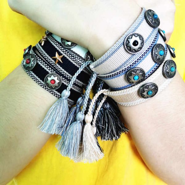 Handmade Fashion Charm Bracelets with Studs & Rivets Personalized Woven Bracelet for Men and Women