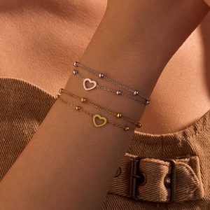 Valentines Lovers Gift Fashion Bracelets Bangles Women Chain & Link Heart Charm Layered Stainless Steel Jewelry Bracelets Summer