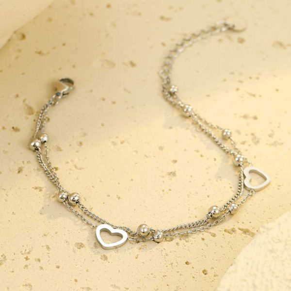 Valentines Lovers Gift Fashion Bracelets Bangles Women Chain & Link Heart Charm Layered Stainless Steel Jewelry Bracelets Summer