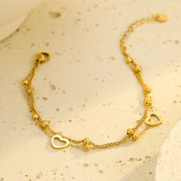 Valentines Lovers Gift Fashion Bracelets Bangles Women Chain & Link Heart Charm Layered Stainless Steel Jewelry Bracelets Summer