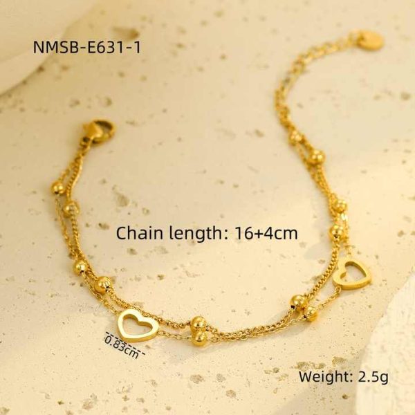 Valentines Lovers Gift Fashion Bracelets Bangles Women Chain & Link Heart Charm Layered Stainless Steel Jewelry Bracelets Summer