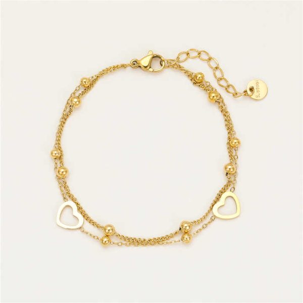 Valentines Lovers Gift Fashion Bracelets Bangles Women Chain & Link Heart Charm Layered Stainless Steel Jewelry Bracelets Summer
