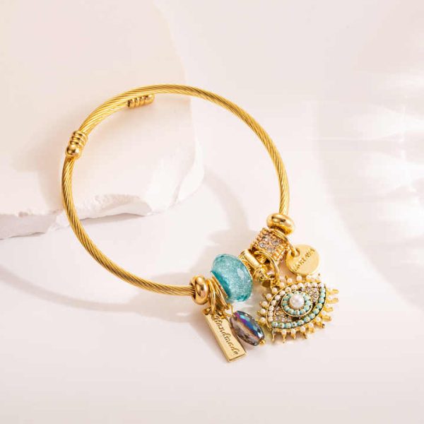 High Quality Little Bear Charm Bracelet Gold Plated Stainless Steel Large Hole Beads Crystal Charm Bracelet for Women