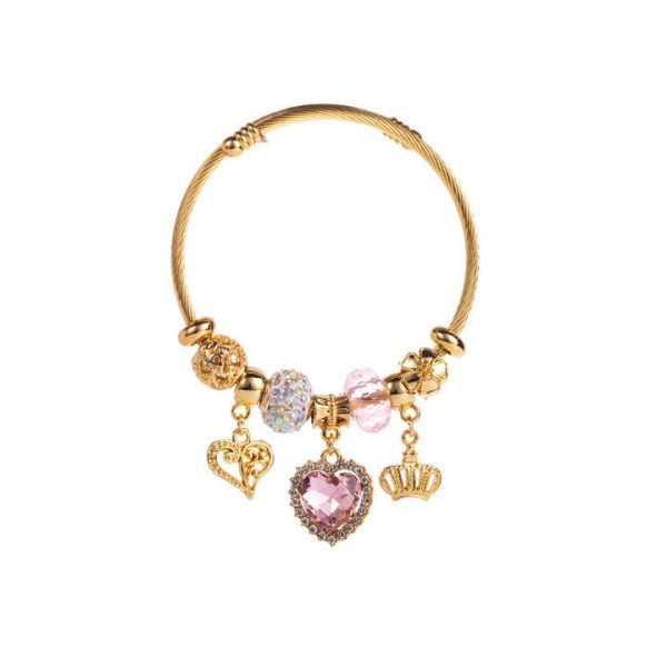High Quality Little Bear Charm Bracelet Gold Plated Stainless Steel Large Hole Beads Crystal Charm Bracelet for Women