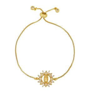 Hot Fashion Charm Bracelet Brass with Gold Plated CZ Virgin Mary Bracelets Religious Jewelry Wholesale