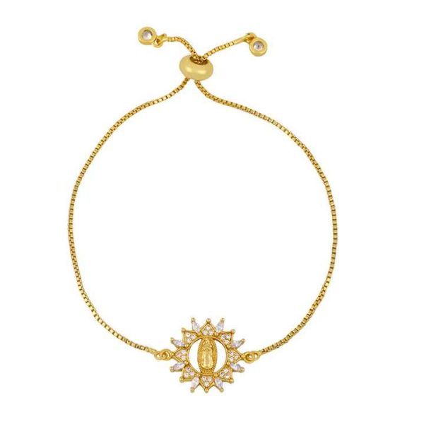 Hot Fashion Charm Bracelet Brass with Gold Plated CZ Virgin Mary Bracelets Religious Jewelry Wholesale