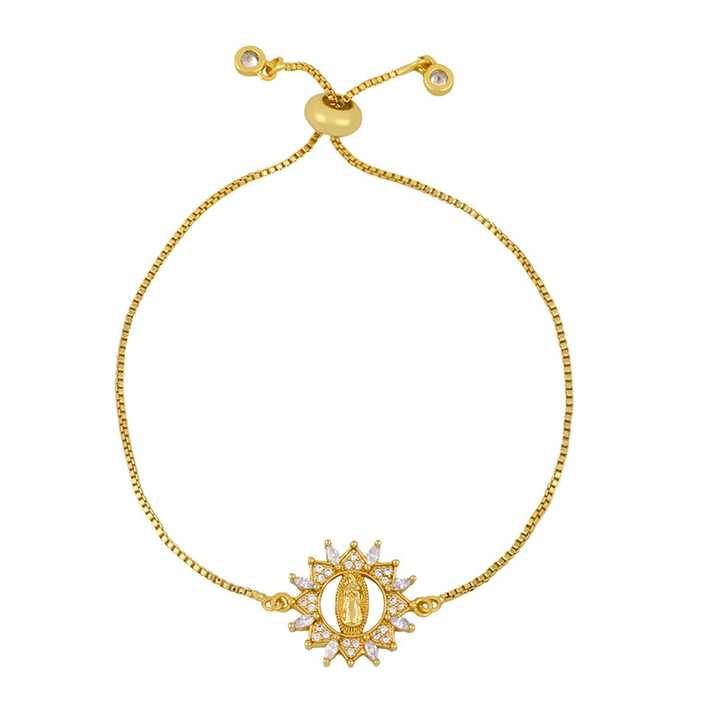 Hot Fashion Charm Bracelet Brass with Gold Plated CZ Virgin Mary Bracelets Religious Jewelry Wholesale