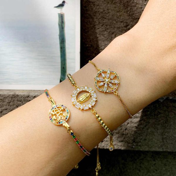 Hot Fashion Charm Bracelet Brass with Gold Plated CZ Virgin Mary Bracelets Religious Jewelry Wholesale