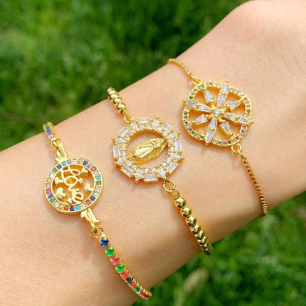 Hot Fashion Charm Bracelet Brass with Gold Plated CZ Virgin Mary Bracelets Religious Jewelry Wholesale