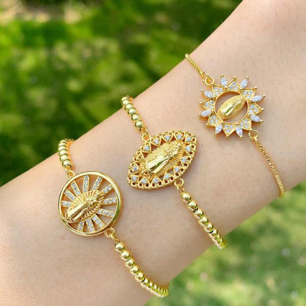 Hot Fashion Charm Bracelet Brass with Gold Plated CZ Virgin Mary Bracelets Religious Jewelry Wholesale