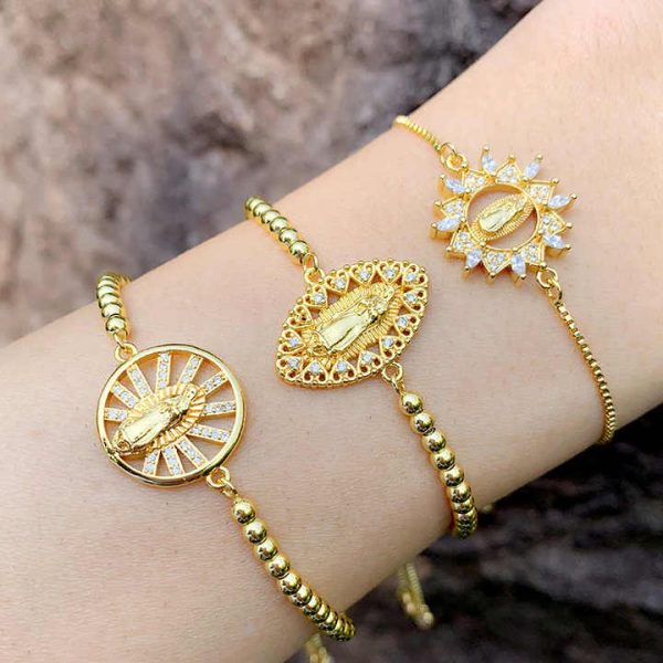 Hot Fashion Charm Bracelet Brass with Gold Plated CZ Virgin Mary Bracelets Religious Jewelry Wholesale