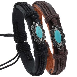 New Jewelry Simple Hand Woven Leather Bracelet with Adjustable Punk Style Bracelet for Wholesale N2410101