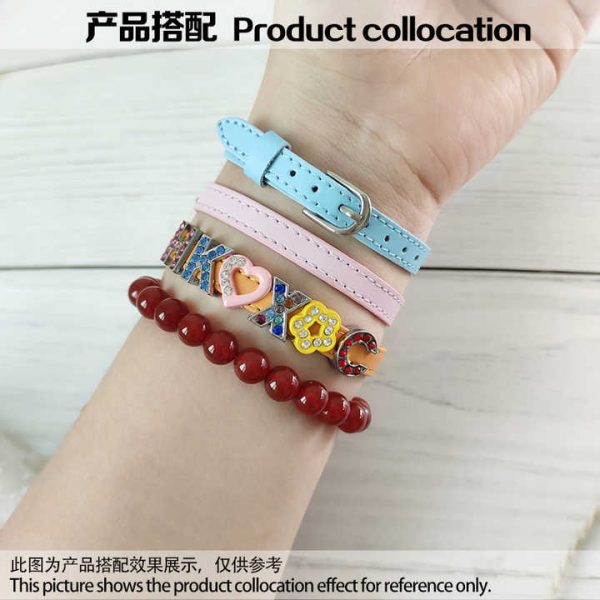 Fashion Genuine Real Leather Bracelet for Women Slide Letter Charms Wristband Jewelry Making DIY Pet Collar Keychain Women Gift