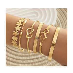 Women's Fashion Charm Bracelets Double Heart Bracelet Set with Adjustable Knot Gold Silver Plated Jewelry