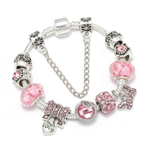 Fashion Romantic Pink Crystal Bowknot Pendant Bangle Bracelets Exquisite Charm Bracelets